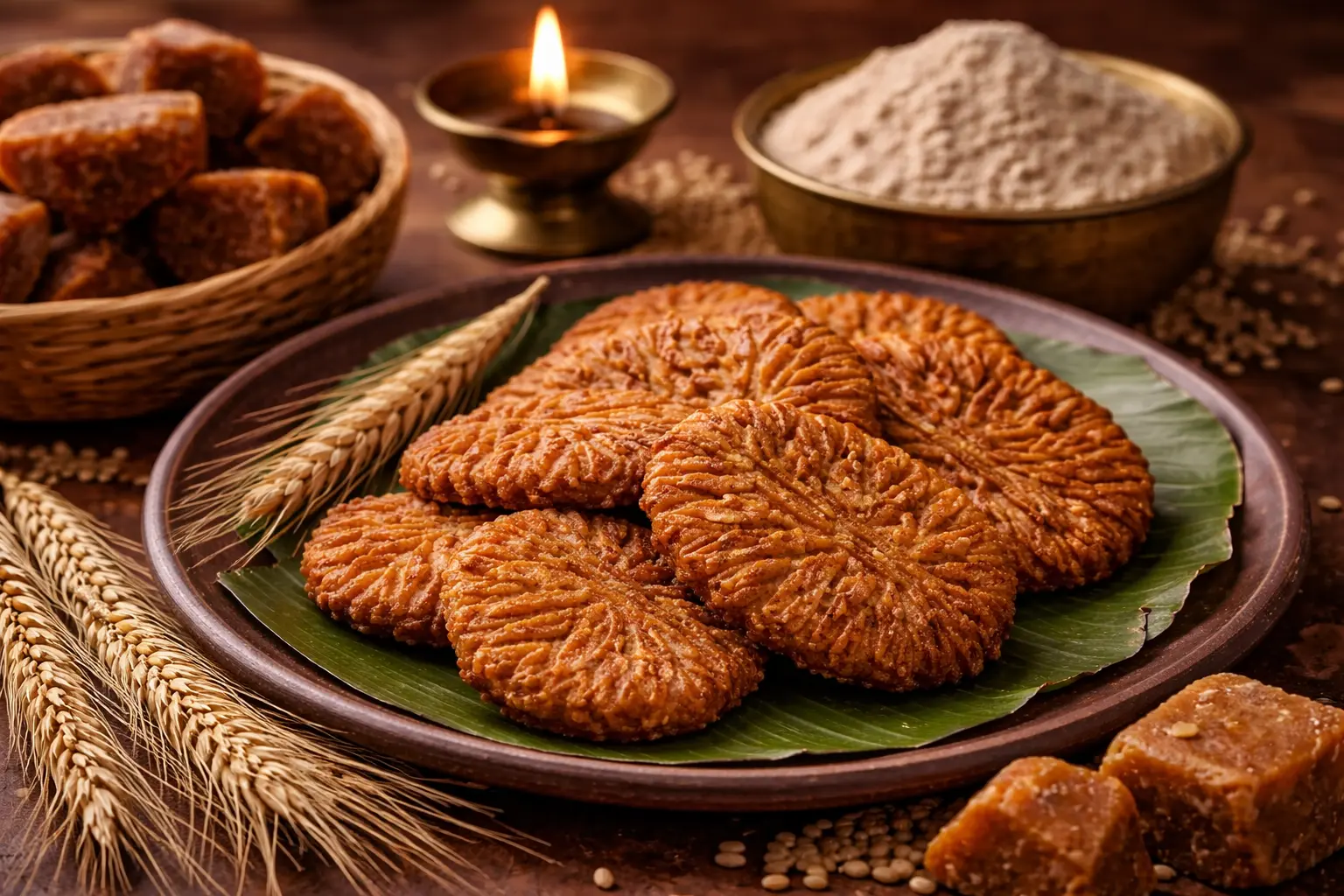 Traditional Thekua sweet from Bihar made with atta and gud